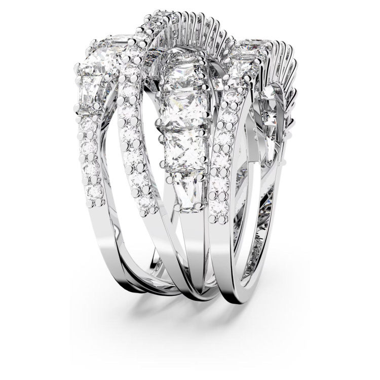 Hyperbola ring Mixed cuts, White, Rhodium plated